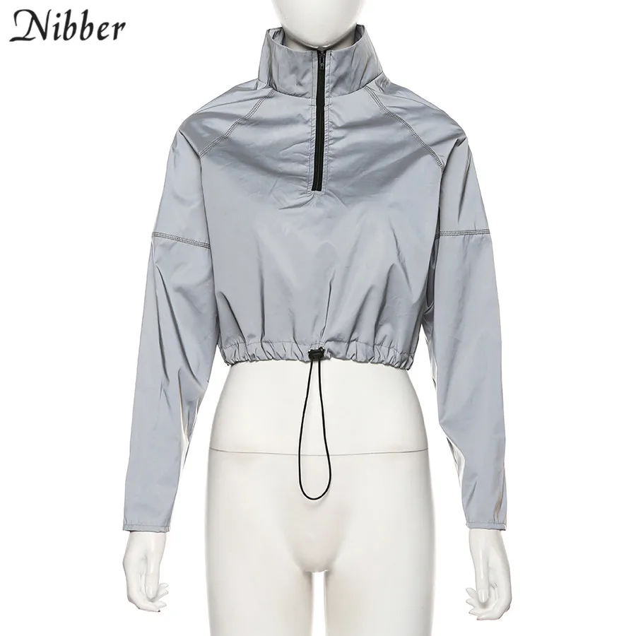 Nibber Осенняя модная Светоотражающая куртка для женщин, тонкие Топы,, уличные Клубные блестящие топы с высоким воротом, пальто на молнии