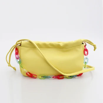 

2020 Light Weight Acrylic Chain Women Bags Lady Candy Color Drawstring Shoulder Bags Colorful Chain Bag Sun Yellow Underarm Bag