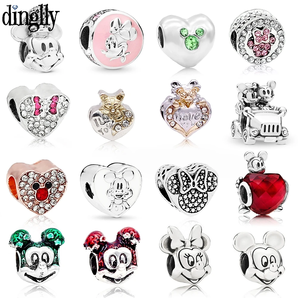 

2Pcs/Lot 925 Fashion Silver Cartoon Mickey Portrait Charm Beads Fit Pandora Bracelet Bangles High Quality Jewelry Gift Making