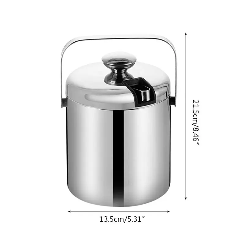 Double-Wall Stainless Steel Insulated Chilling Ice Bucket with Lid Tong Handle