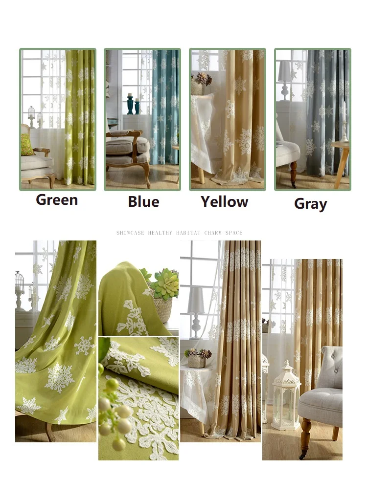 Modern Simple Cotton and Hemp Stereo Embroidered Curtain Doris American Village Curtains for Living Room and For Benroom