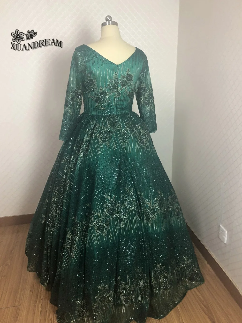 Новое поступление, vestido longo formatura, вечерние женские платья с v-образным вырезом, Шикарные Зеленые платья с длинными рукавами для выпускного вечера, XD-108