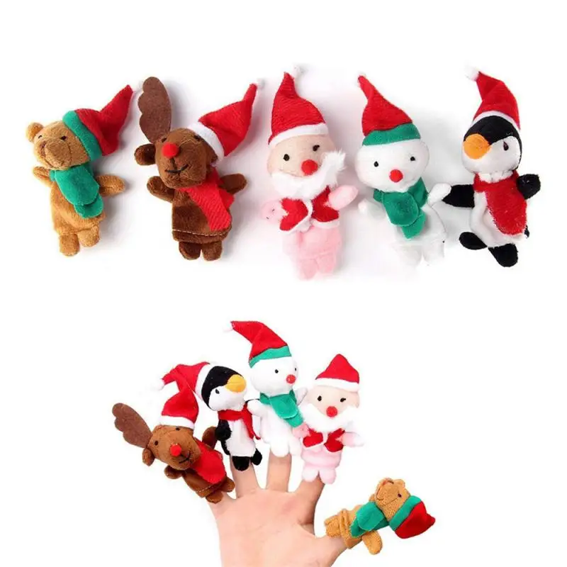 

plush toy 5/10 Pcs Xmas Theme Character Finger Hand Puppets Soft Animal Doll Merry Christmas Snowman Tree Hanging Pendants