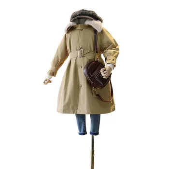 

WLG girls winter coats kids velvet thick khaki turn down collar long style outerwear baby girl fashion clothes 2-8 years