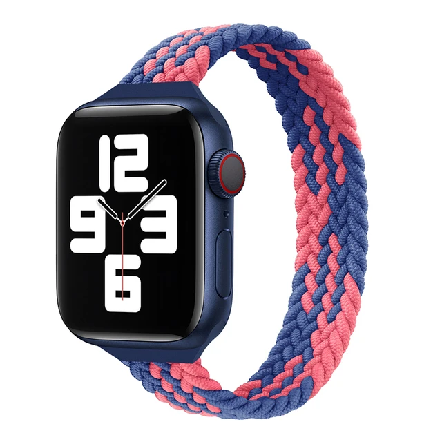Slim Braided Solo Loop For Apple watch band 44mm 40mm 42mm 38mm 42 mm FABRIC Elastic belt bracelet iWatch serie 6 5 4 3 se strap 2 Z pattern-blue