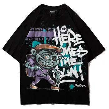

Women Mens Graffiti Little Imp Print Tshirts Streetwear Hip Hop Harajuku Tees Shirts Hipster Loose Fit Short Sleeve Tops Men