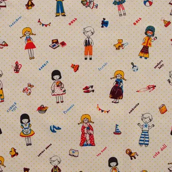 

1 yard Cotton Linen Fabric for sewing pathwork, bedding, handmaking - Lovely girl and boy (width=140cm)