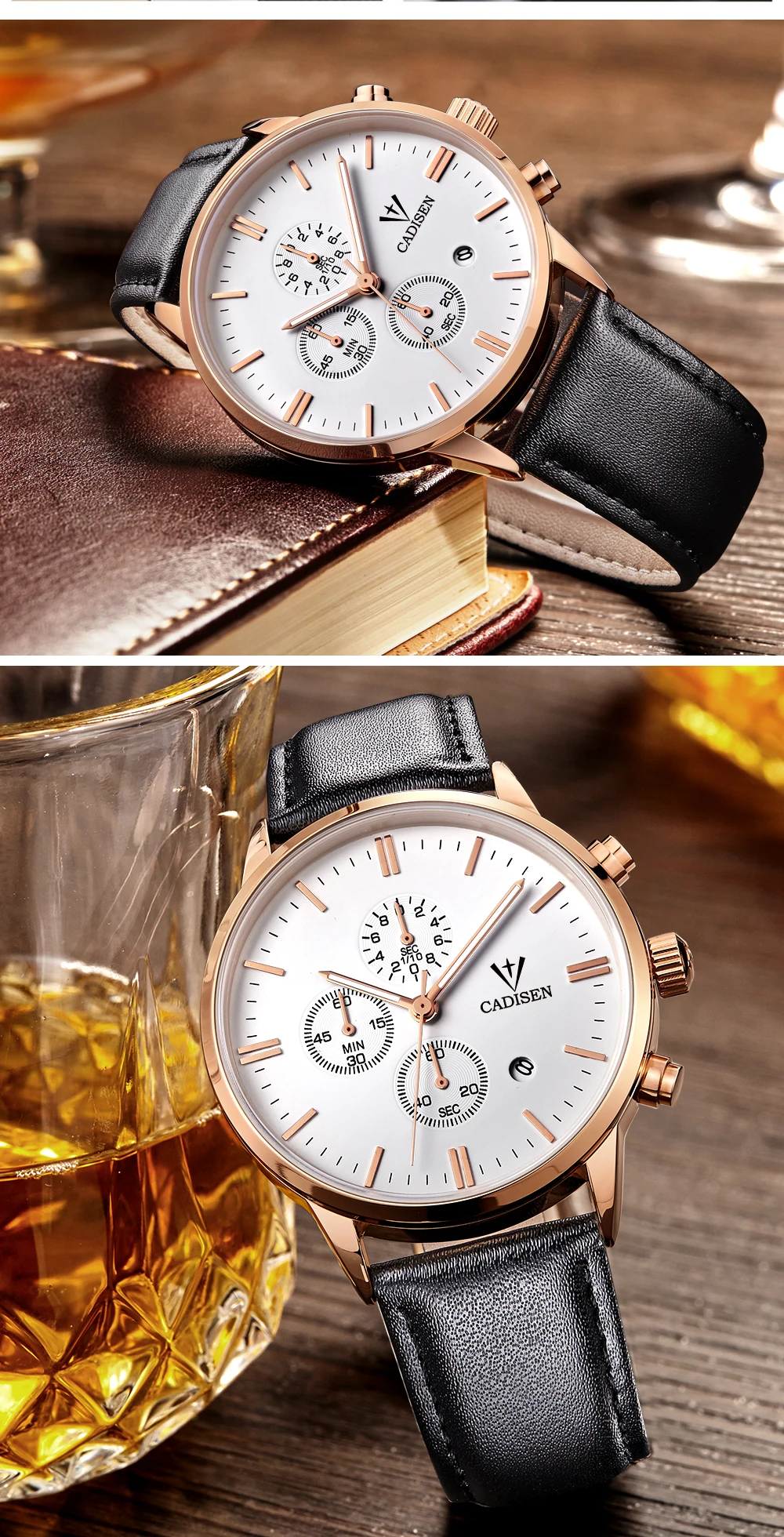 Cadisen мужские часы Топ бренд класса люкс Хронограф светящиеся часы мужские спортивные повседневные кожаные модные деловые кварцевые наручные часы 30 м