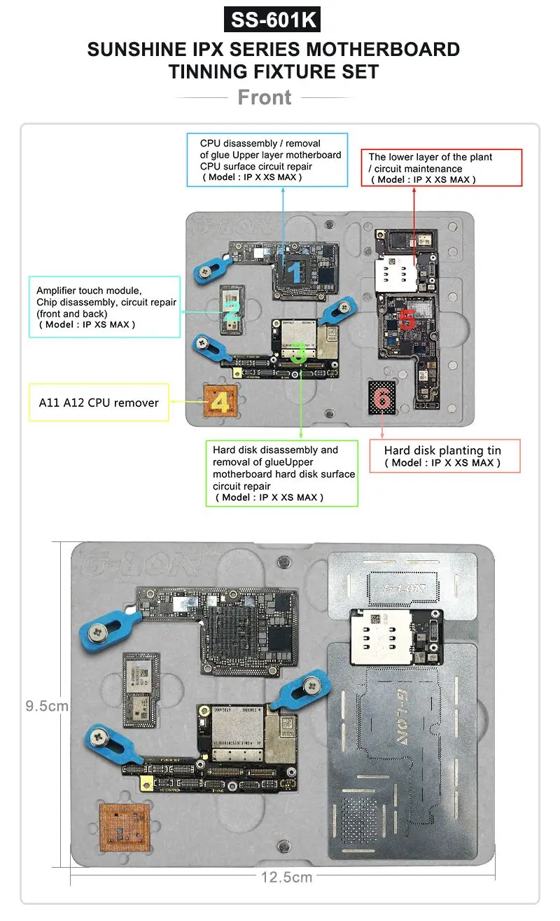 G-lon SS-601K для iPhone X/XS/XSMAX ремонт материнской платы Ремонт Крепеж Набор двусторонний Магнитный фиксированный дизайн приспособление