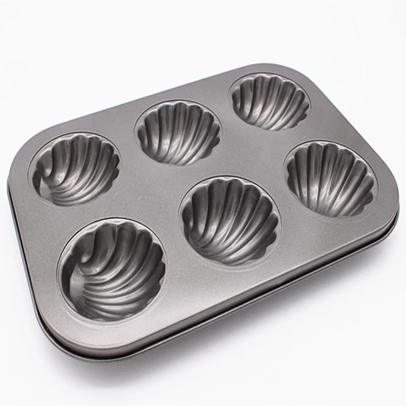 

6 Cup Carbon Steel Baking Mold Sea Shell Shape Chocolate Cake Mold Cookies Madeleine Baking Pan Bakeware Cake Decorating Tools