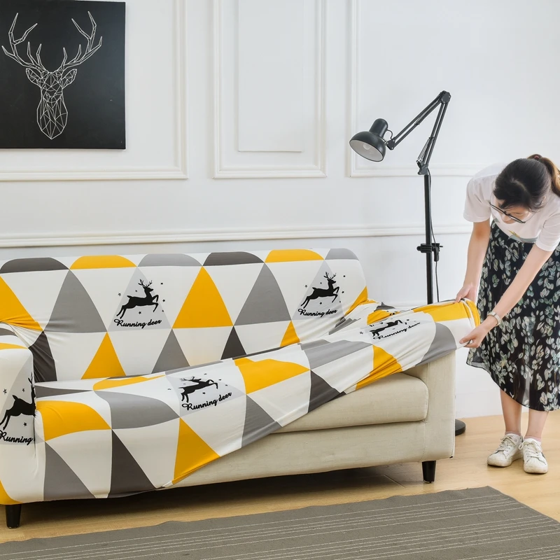 Желтая Геометрическая клетчатая крышка дивана эластичная мебель протектор для гостиной Slipcover l-образный угловой диван крышка