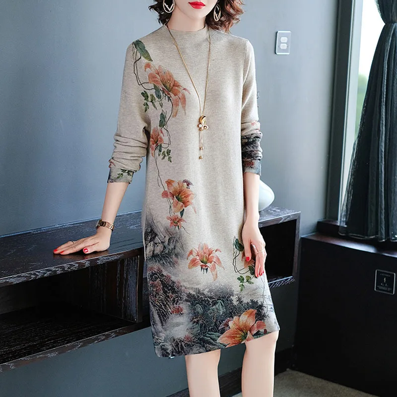 

2019 Winter New Style WOMEN'S Knit Dress Lady Sweater Dress Underwear Dress with Overcoat Europe And America
