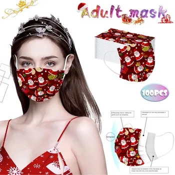 

100pc Disposable Face Mask Adult Christmas Mask Printed Disposable Masks Mascarillas Adulte Non-woven Desechable Faster Delivery