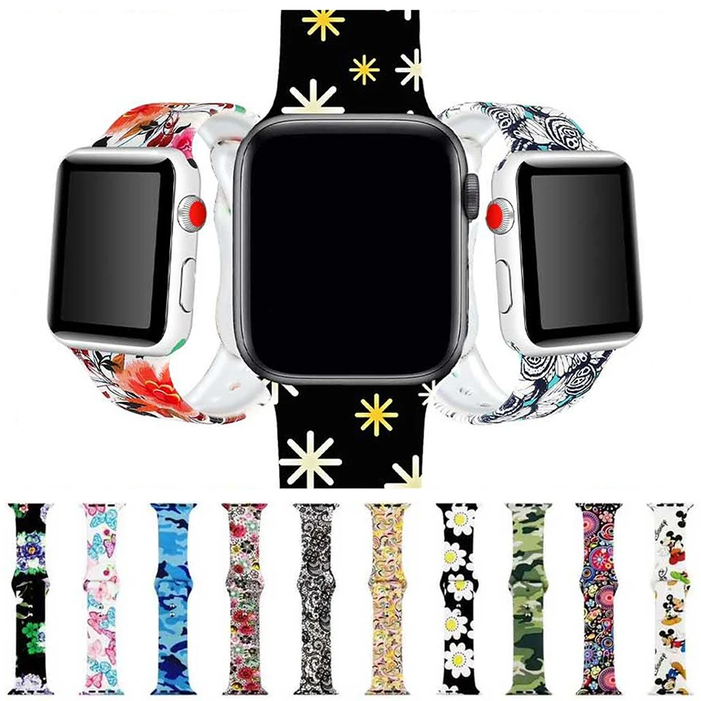 

Watchbands For Apple Watch strap 38 42mm 40mm 44mm Soft silicone Bracelet for iwatch 5 4 3 2 1 Chinese style colorful painting