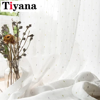

Tiyana White Linen Sheer Curtains for Living Room Tulle for Bedroomd Colorful Embroidered Dots Short cortinas dormitorio JK084Y