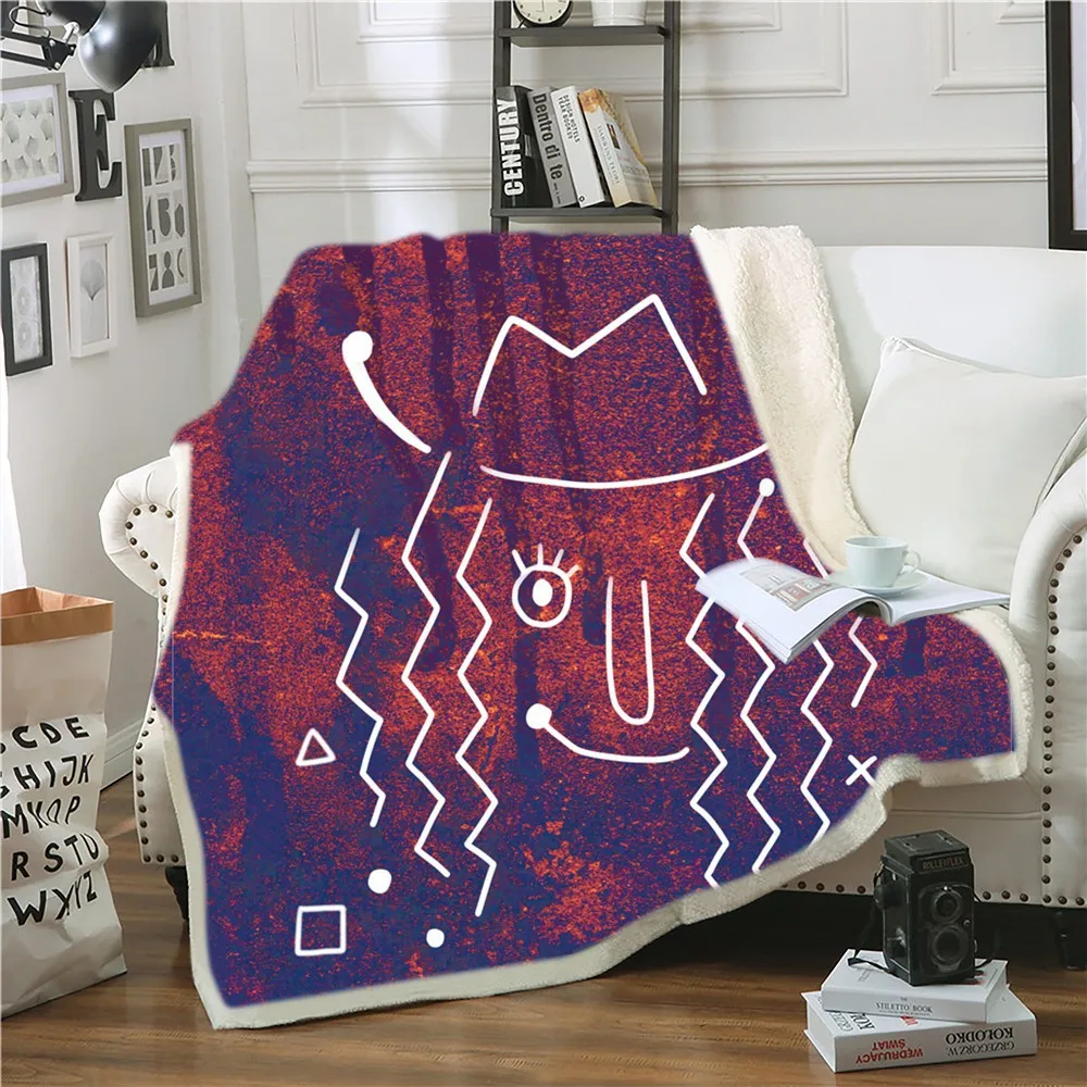 

Ins Illustration Sherpa Blanket Man In Hat Weighted Blanket 3D Print Catoon Fleece Blanket Purple Pink Background Throw Blanket