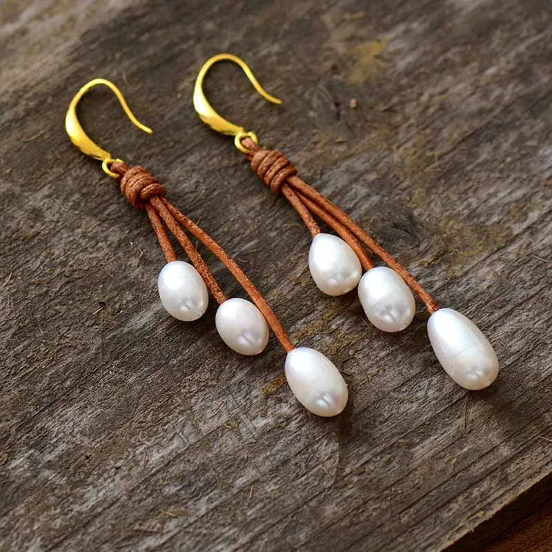 Pearl Earrings Natural Freshwater Pearls Leather Earrings Designer Pearl Jewelry Drop Earring Women Gift - Image 3
