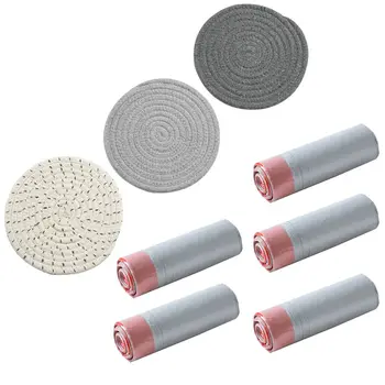 

3Pcs Potholders Set Pure Cotton Thread Weave & & 5 Rolls Home Kitchen Thick Plastic Drawstring Trash Bag