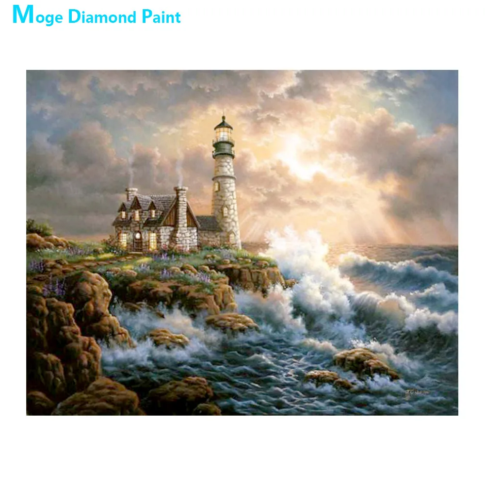 Coast Lighthouse алмазная живопись морской живописный круглый полный дрель 5D Nouveaute DIY