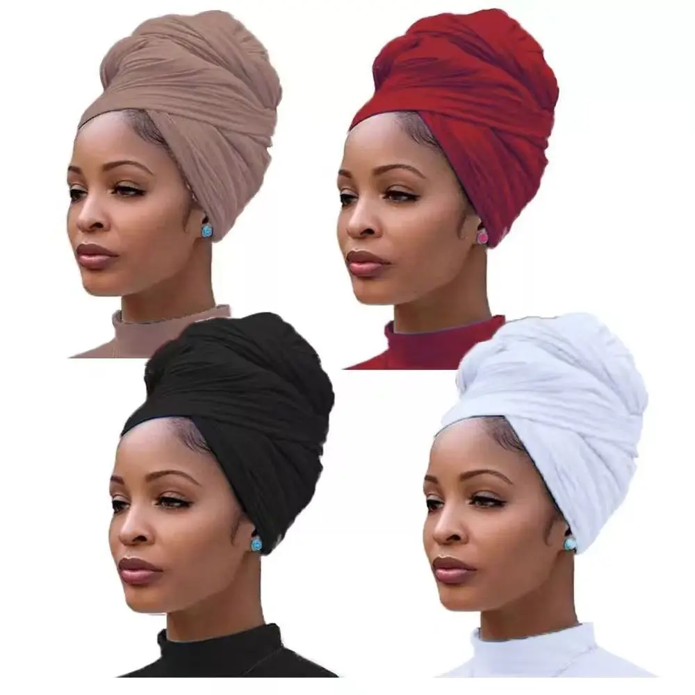 Turban Head Wrap Hair Scarf Solid Color Long Breathable Head Band For Women