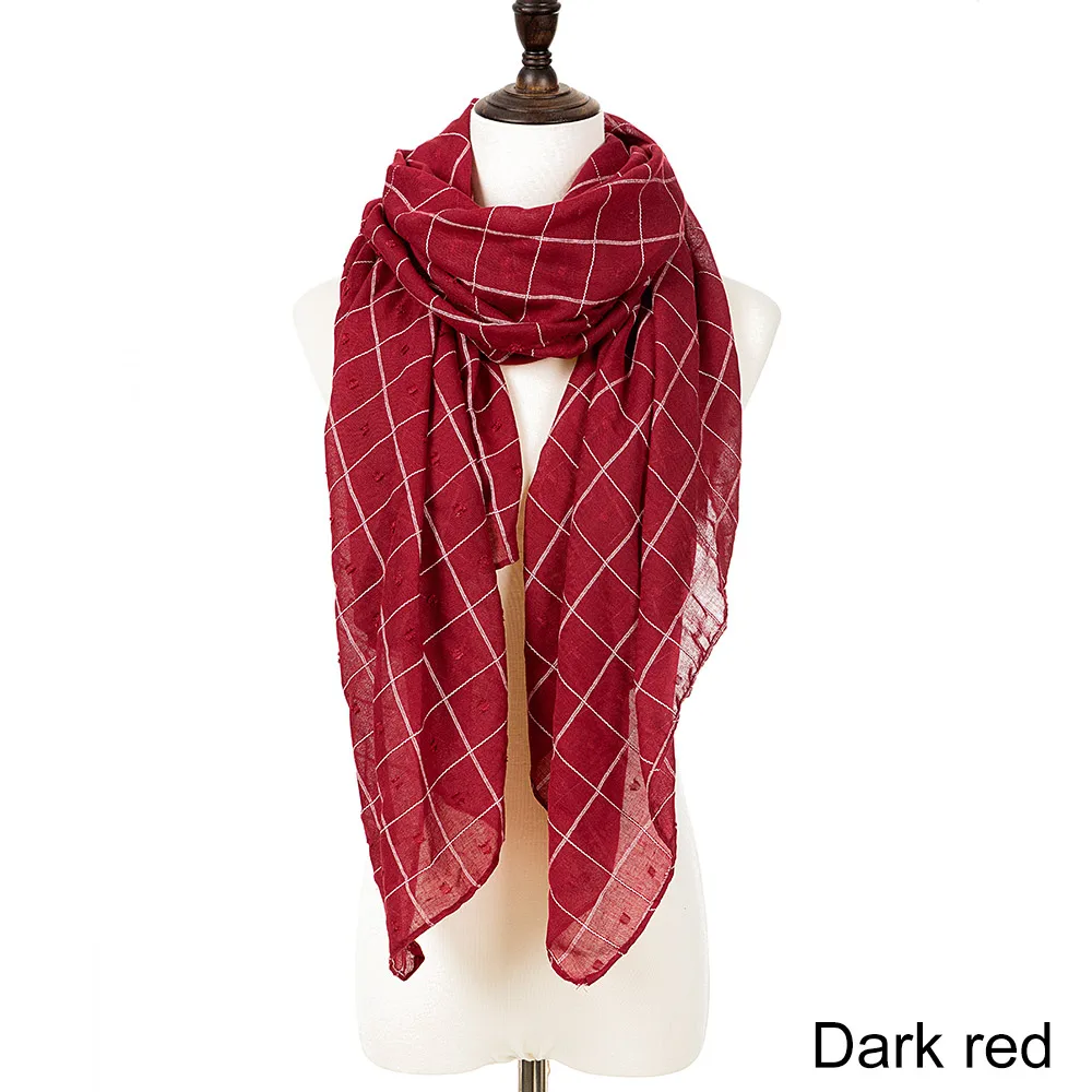 Женский шарф, осенний, теплый, мягкий, женский шарф, для женщин, длинный, вуаль, на шею, большой, шаль, палантин, розовый, серый, в клетку, шарф x 66 см - Цвет: dark red