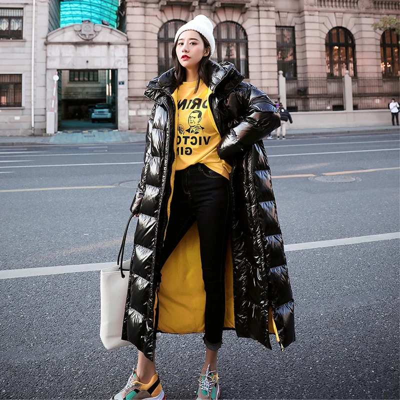 

Oversized Winter Down Jacket Women Glossy Fashion Long Hooded Parka Women 2019 New Arrival Loose Thick Warm Womens Winter Coat