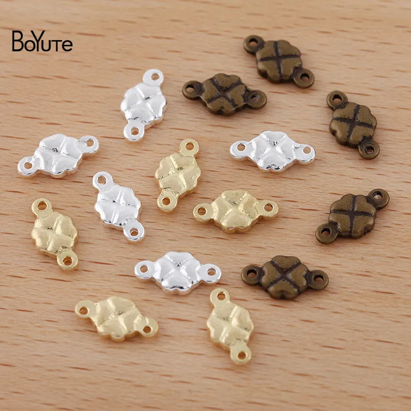 

BoYuTe (200 Pieces/Lot) 9*5MM Metal Brass Clover Charm Connectors DIY Jewelry Making Materials Wholesale
