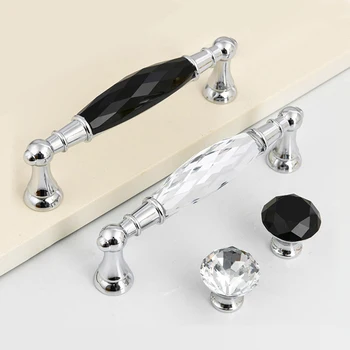 96128mm Long Crystal Wardrobe Handle Dresser Zinc Alloy Drawer Wardrobe Knobs Cabinet For Cabinet Kitchen Pull Cupboard Knob