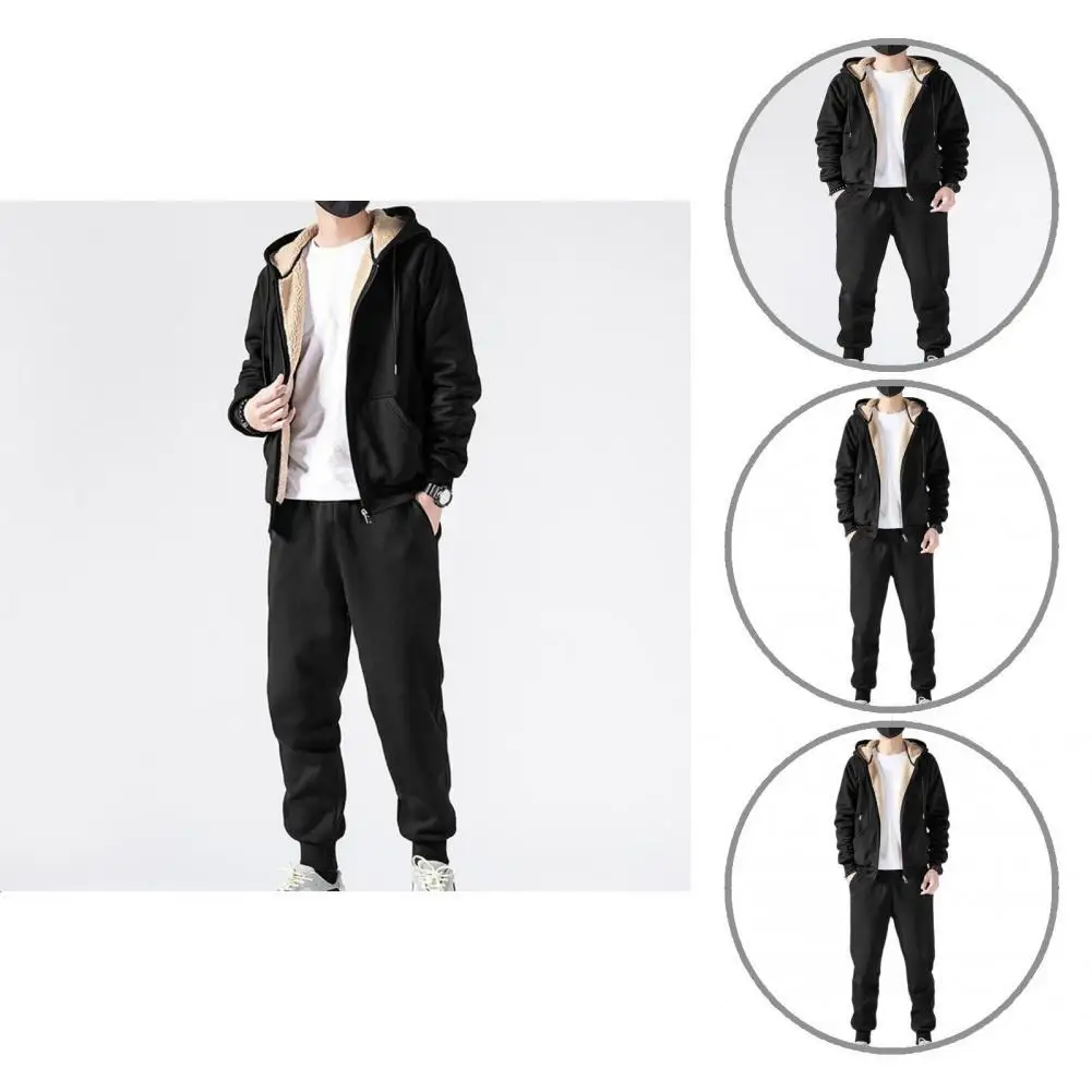 Мужской костюм с капюшоном 2 шт./компл. толстый плюшевый спортивный на