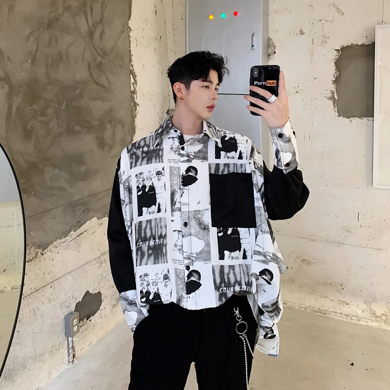 

2019 Autumn streetwear Windbreaker Spelling Color Personality Pattern Man Easy Long Sleeve hawaiian Shirt Thin Japan Style