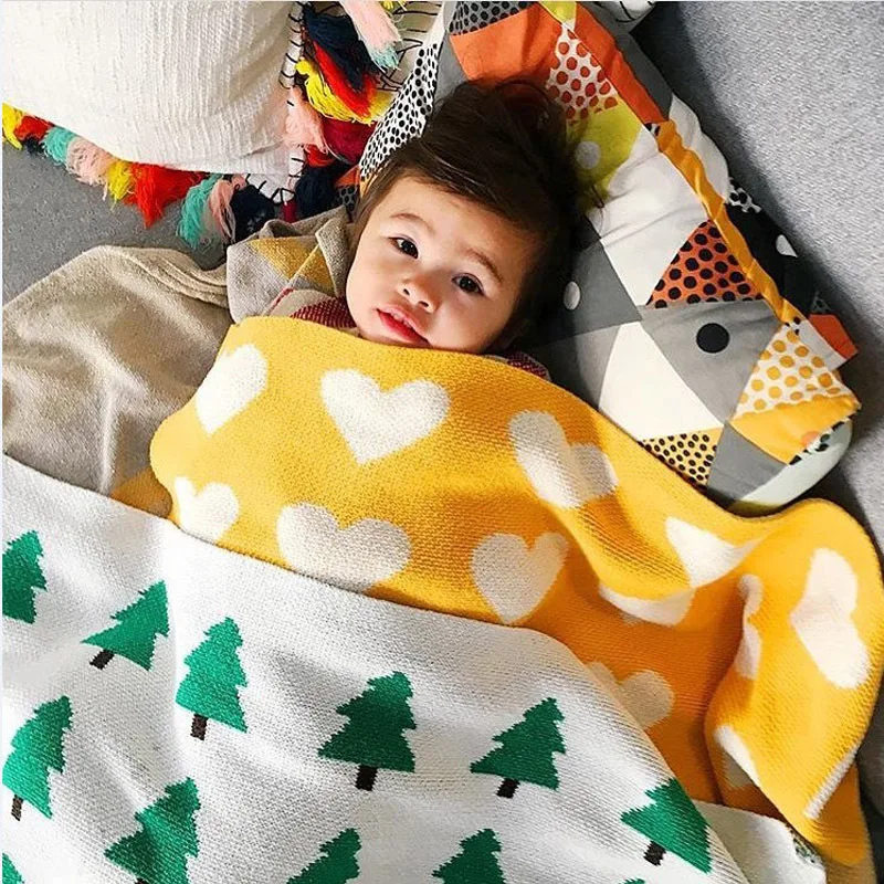 

Fashion Simple Baby Cotton Knitted Blanket Newborns Black White Colour Matching Various Cartoon Patterns Super Soft baby Blanket