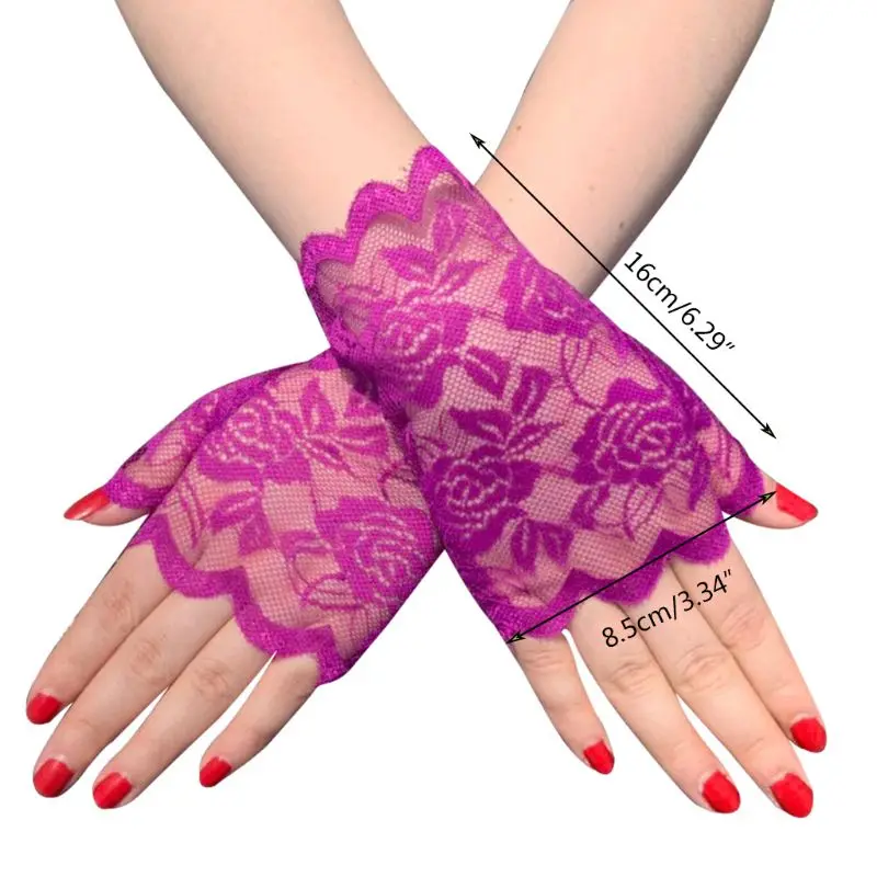 BYNYXI Guanti da donna in pizzo, senza dita, 1 paio di guanti estivi in pizzo, corti, eleganti, con fiori, per matrimonio, protezione dai raggi UV, da guida e da guida