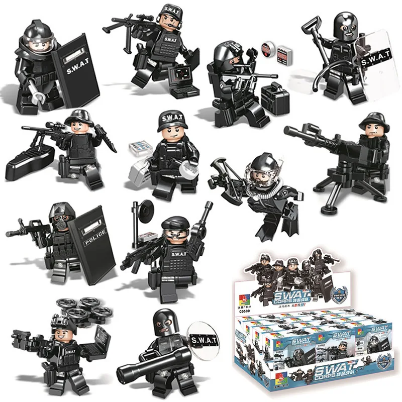 

Boxed Wma Building Blocks 0500 SWAT Combat Team 12 Figure Boys Assembled Building Blocks Figurine Weapons Toy
