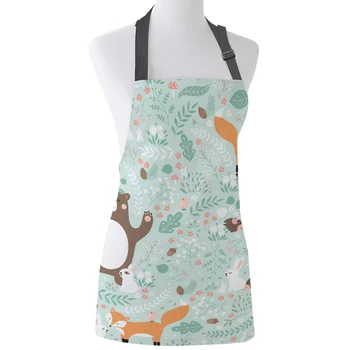 

Forest Animal Bear Deer Fox Rabbit Bird Print Apron Print Unisex Kitchen Bib with Adjustable Neck for Cooking Gardening