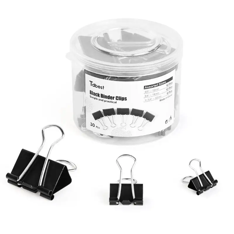 30pcs/lot Black Metal Binder Clips Colorful Paper Clamp for Book Stationery School Office Supplies Ticket Holders Documents Clip