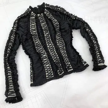 

Top Quality Silk Blouses And Tops 2019 Autumn Zim Holiday Style Ruffles Cross Tie Overall Long Sleeve Twill Luxury Wear