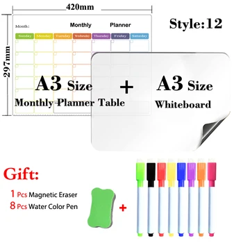 

2PC A3 Size Magnetic Weekly Planner Table and Whiteboard Dry Erase Board Writing Supplies Message Board 8 Colors Marker Pen