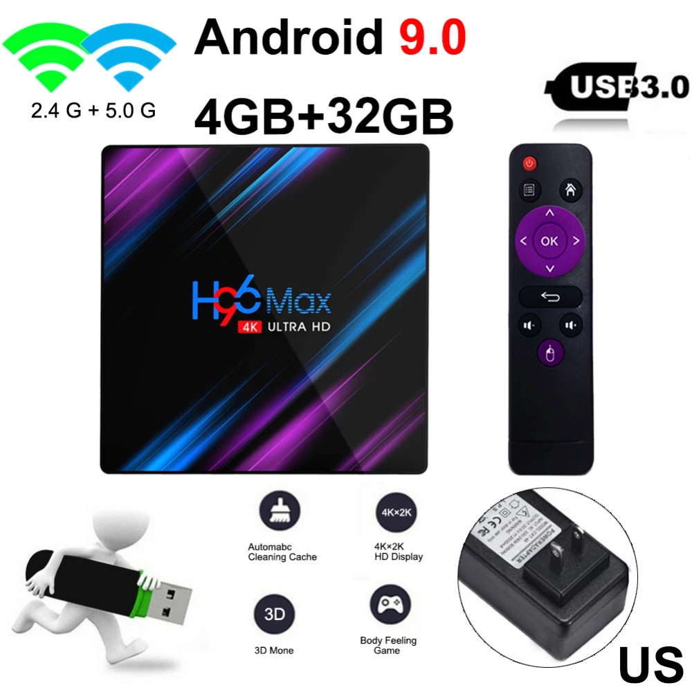 H96 MAX 4GB 64GB Android 9,0 tv Box 4K HD Смарт-сетевой медиаплеер - Цвет: As Shown