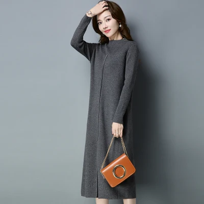

Dresses Autumn for Women Plus Size Long Dresses Wool Long Sleeve High Split Knitted Dress Female Tops LX1462