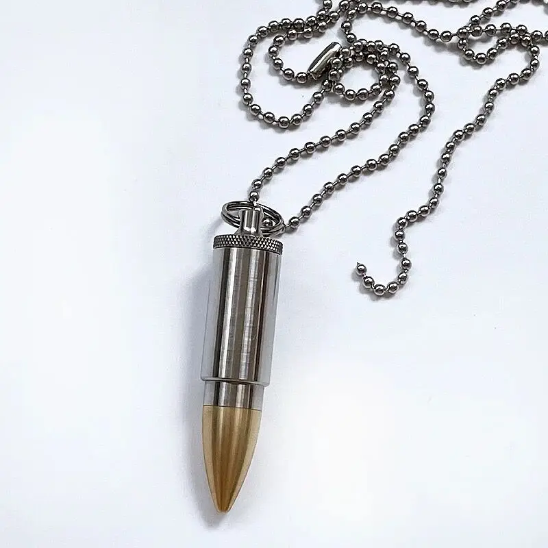 

Portable Waterproof Mini Storage Box, Titanium Bullet Necklace, Safe Pill Box, Hollow Pendant