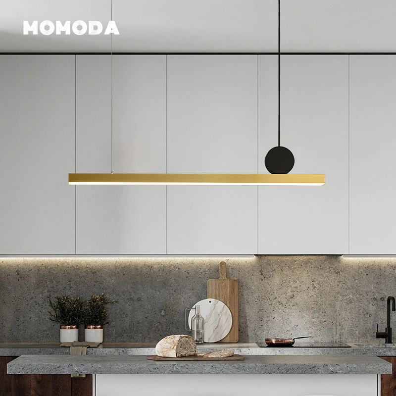 

Luxury LED Chandeliers Lighting Modern Copper Long Linear Strip Circle Pendant Hanging Lamps Bedroom Living Room Lights Fixture