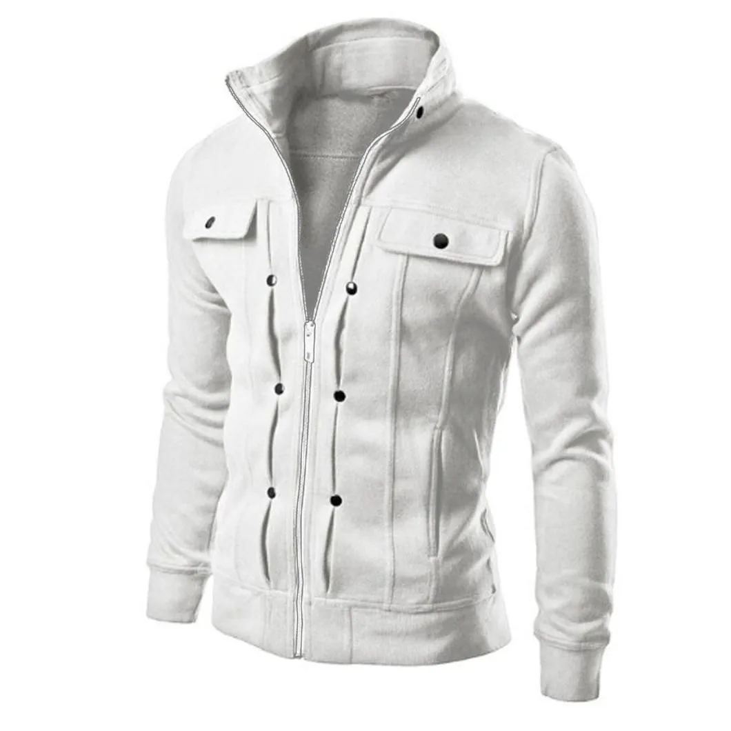 Модная мужская куртка, пальто со стоячим воротником, Повседневная Верхняя одежда на молнии, приталенный дизайнерский кардиган с отворотом, пальто, куртка, chaqueta hombre - Цвет: White