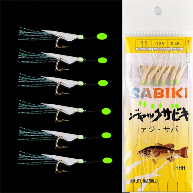 50 Packs/Set Sabiki Rigs #4-#20 Saltwater Fishskin Barbed Maruseigo Hooks  For Luminous Sea