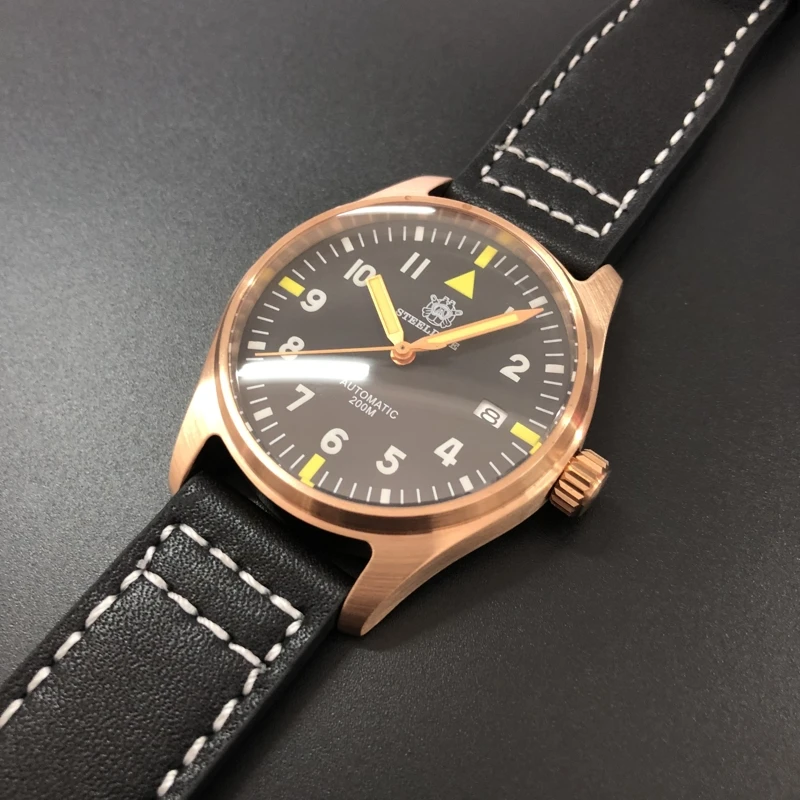 Мужские наручные часы Steeldive SD1948S NH35 бронзовые водонепроницаемые 200 м с кожаным