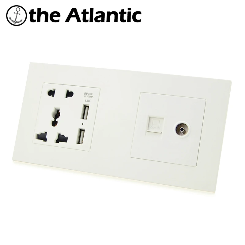 

Atlectric Universal Multi-Function Socket Dual RJ45 Computer TV PC Port Wall USB Socket Power Electrical Outlet Double Socket