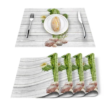

Cactus Wood Texture Tropical Plants Placemat Washable Cotton Linen Table Cloth Pad Mat Rectangle Placemats Heat Resistant