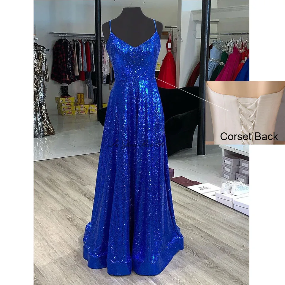 Robe De Soiree синие платья для выпускного вечера с блестками блестящее платье для выпускного вечера с v-образным вырезом длиной до пола ТРАПЕЦИЕВИДНОЕ торжественное платье vestido de festa