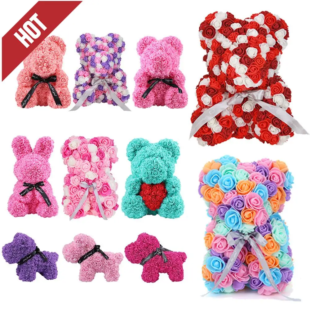 Консервированные вечные мыльные цветы розы медведь/собака Валентина Свадьба День рождения романтические подарки искусственные цветочные украшения 24-42 см горячая распродажа