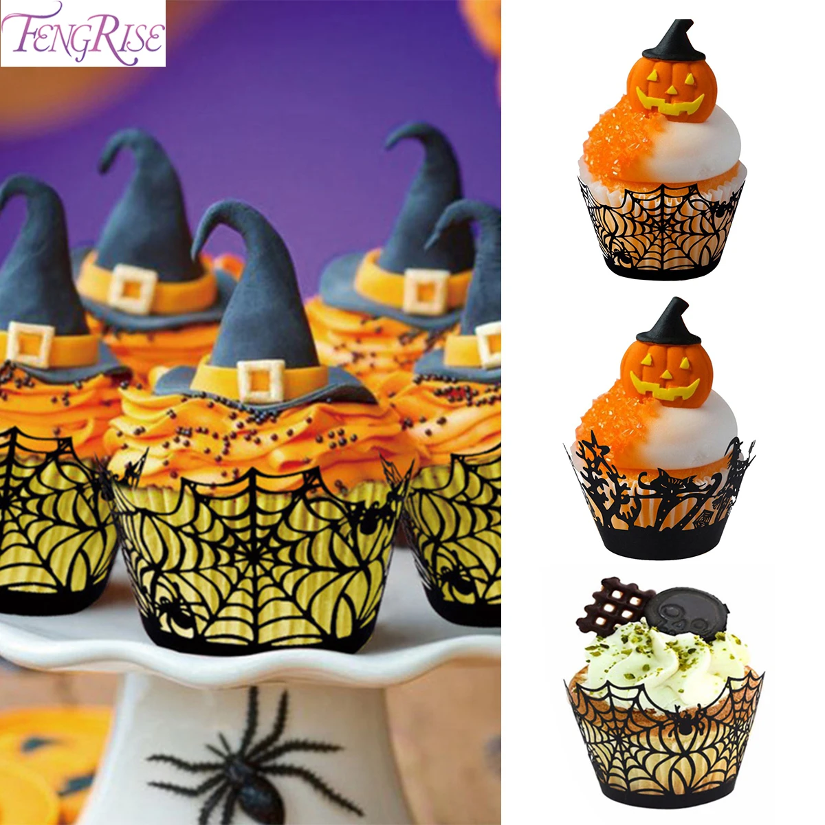 

Spider Web Cupcake Wrappers Wraps Cupcake Toppers Pumpkin Halloween Party Accessories Halloween Decoration Hallowen 2019 Props