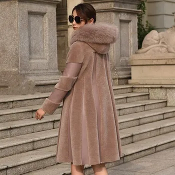 

Brand sheep cut fur women fox fur leather robe luxury office women's elegant Winter Coat